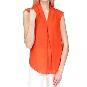 NEW Michael Kors Blouse, Medium, Optic Orange, Shimmer, Cap Sleeve Round Hem